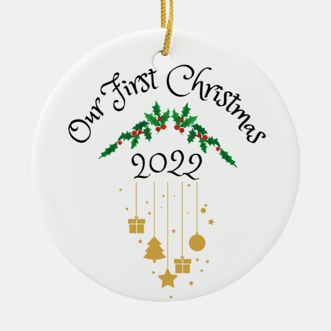 Vår första jul 2022 julgransprydnad keramik (Framsidan)