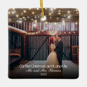 Vår första jul 2 Photo Newlyweds Ljus Julgransprydnad Keramik