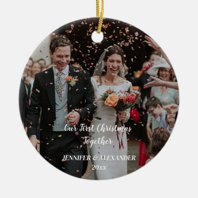 Vår första jul, anpassat par foto julgransprydnad keramik (Framsidan)