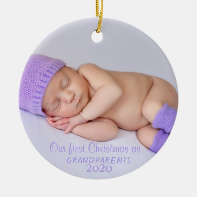 Vår första jul, ditt bebisfoto julgransprydnad keramik (Framsidan)