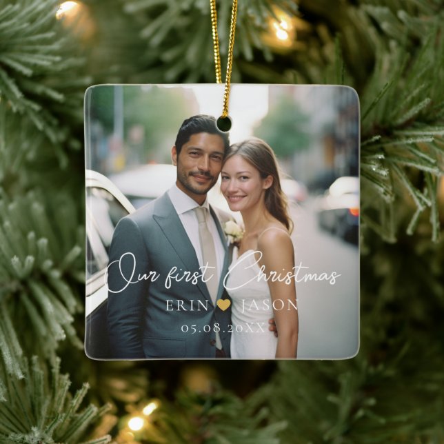 Vår första jul! Elegant, förenklad, foto Julgransprydnad Keramik (Träd)