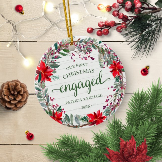 Vår första jul Förlovad Rustik krans Blommor Julgransprydnad Keramik (Skapare uppladdad)