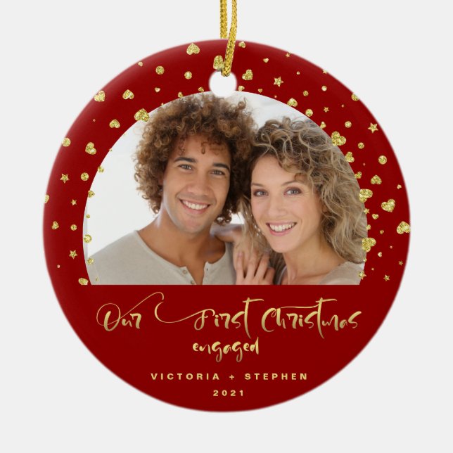 Vår första jul förlovade foto festlig julgransprydnad keramik (Framsidan)