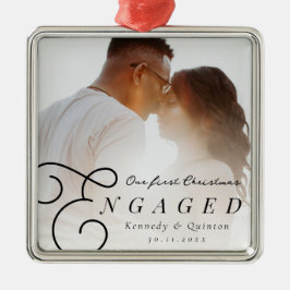 Vår första jul förlovade klassisk minimal fotoutst julgransprydnad metall