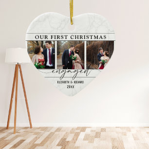 Vår första jul förlovade Minimalistisk fotokollage Julgransprydnad Keramik