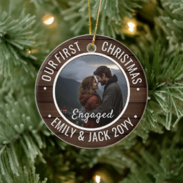 Vår första jul förlovningsfoto present julgransprydnad keramik
