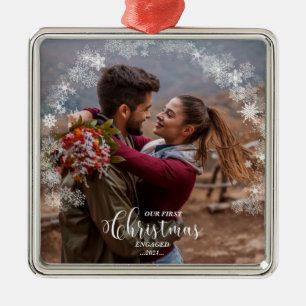 Vår första jul förlovningsfotoornament julgransprydnad metall