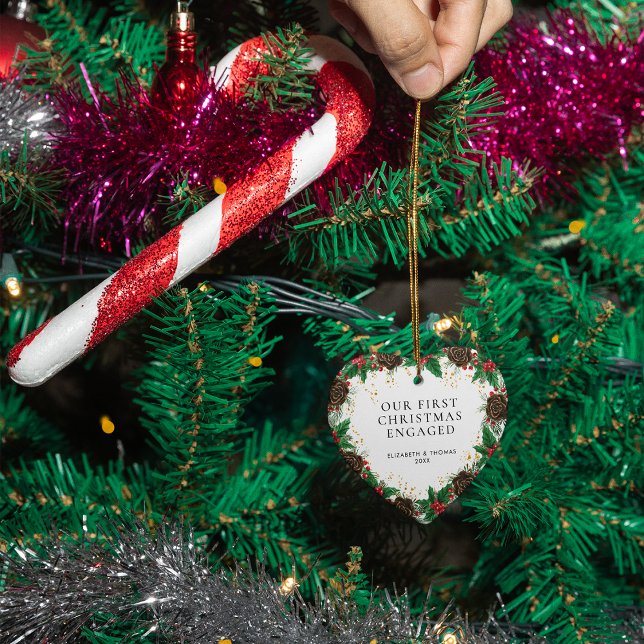 Vår första jul Förlovningskrans Tall Foto Julgransprydnad Keramik (Front)