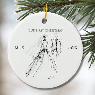 Vår första jul fotobryllopsklänning kostym Söt Julgransprydnad Keramik