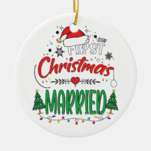 Vår första jul, gift Newlyed Mr och Mrs. Julgransprydnad Keramik