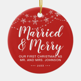 Vår första jul, gift och Merry Photo Red Julgransprydnad Keramik