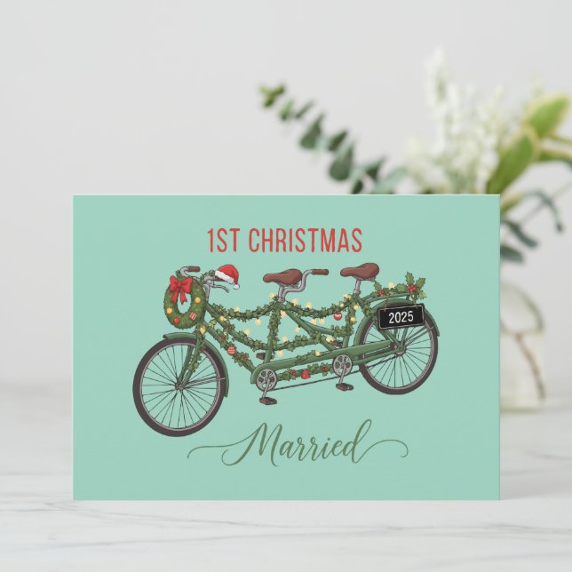 Vår första jul gifta 2025 | Söt tandem Inbjudningar (Stående Fram)