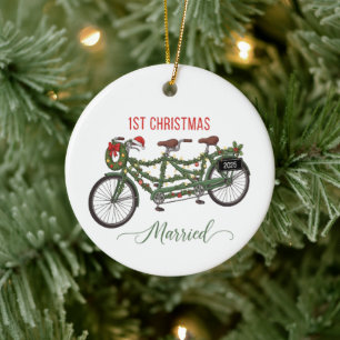 Vår första jul gifta 2025 Söt tandem Julgransprydnad Keramik