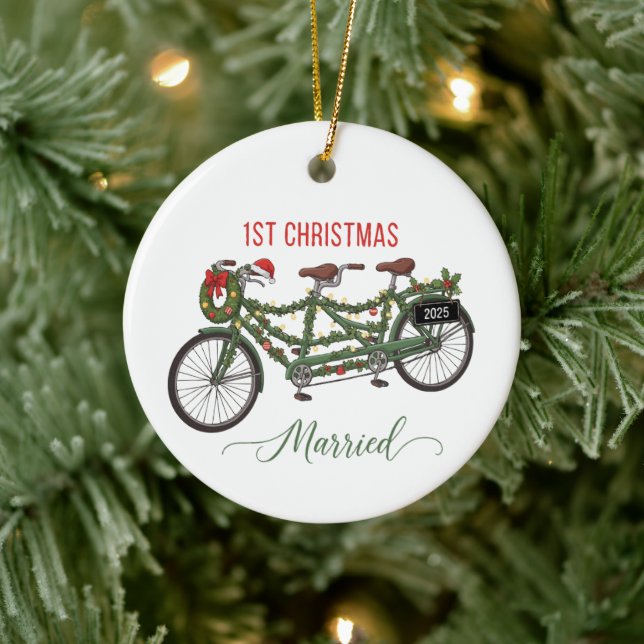 Vår första jul gifta 2025 | Söt tandem Julgransprydnad Keramik (Träd)