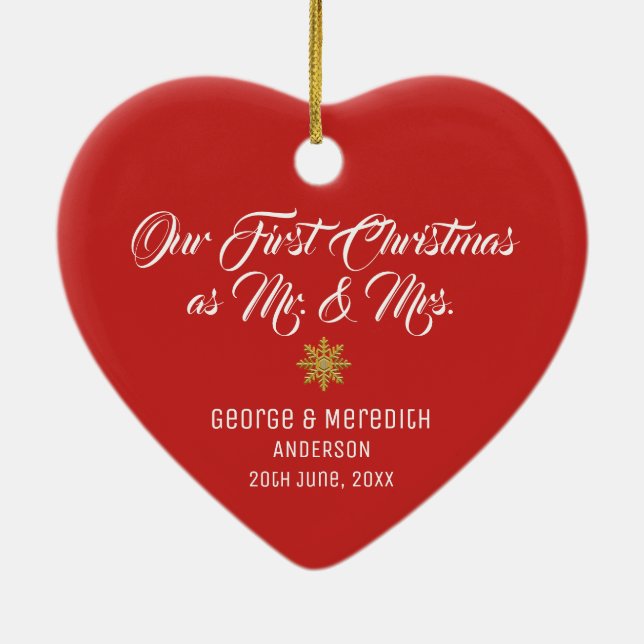 Vår första jul gifta Herr & Fru Smycka Julgransprydnad Keramik (Baksidan)