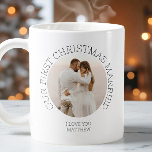 Vår första jul gifta Nygifta par foto Kaffemugg