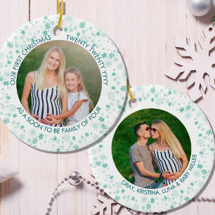 Vår första jul Greem Ditsy Snowflake Photo Julgransprydnad Keramik