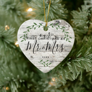 Vår första jul herr fru foto julgransprydnad keramik
