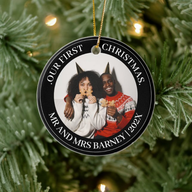 Vår första jul herr och fru nygifta elegant julgransprydnad keramik (Träd)