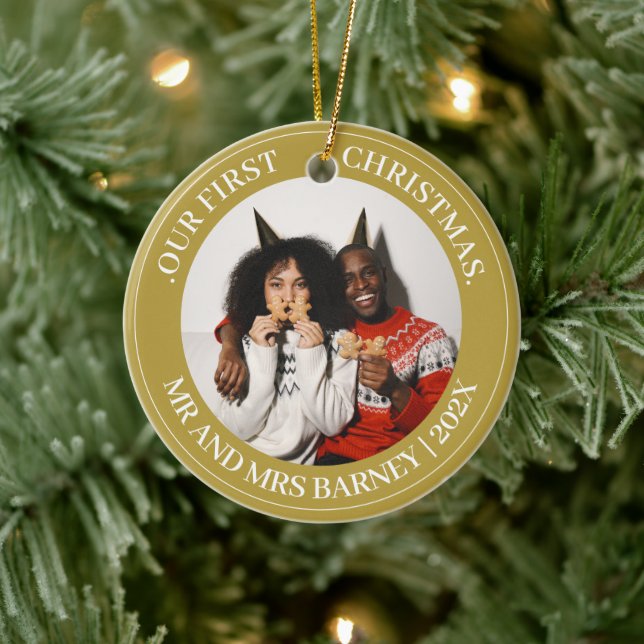 Vår första jul herr och fru nygifta eleganta julgransprydnad keramik (Träd)