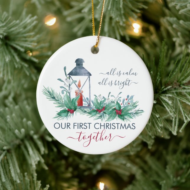 Vår första jul Holly och Candlelit Lantern Julgransprydnad Keramik (Träd)