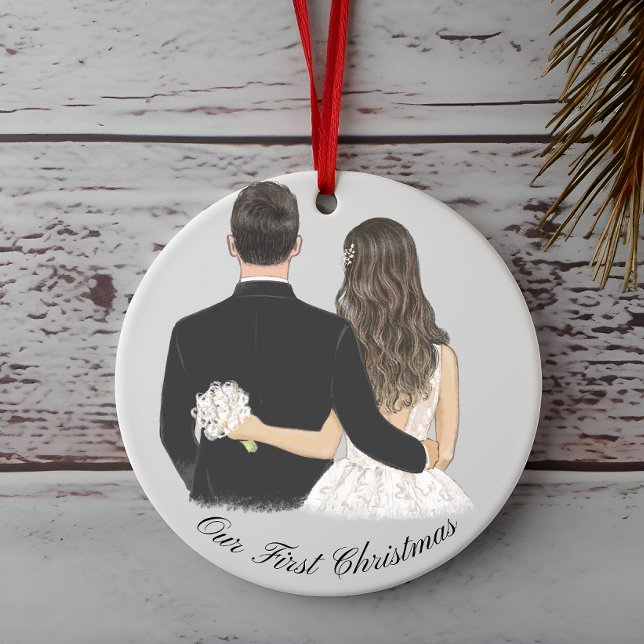 Vår första jul i bröllop, vår första prydnad i par julgransprydnad keramik (Skapare uppladdad)