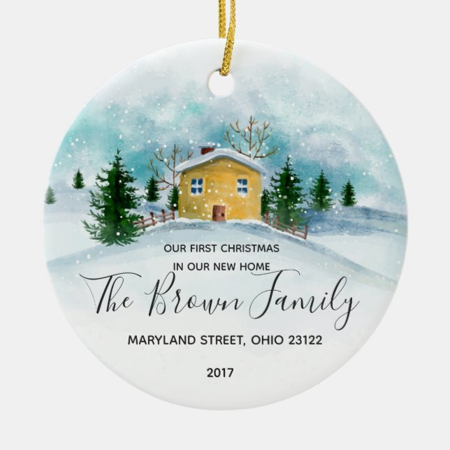 Vår första jul i vår nya hem- prydnadgåva julgransprydnad keramik (Framsidan)