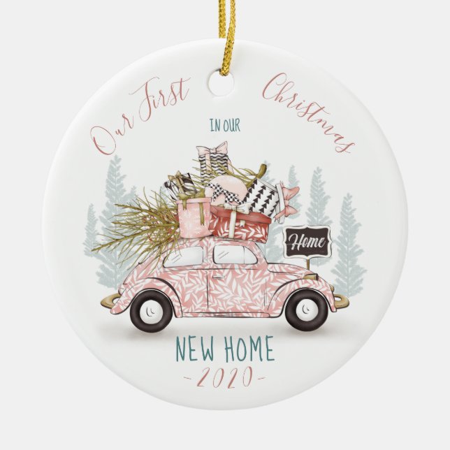 Vår första jul i vår nya hemmabiografikon julgransprydnad keramik (Framsidan)