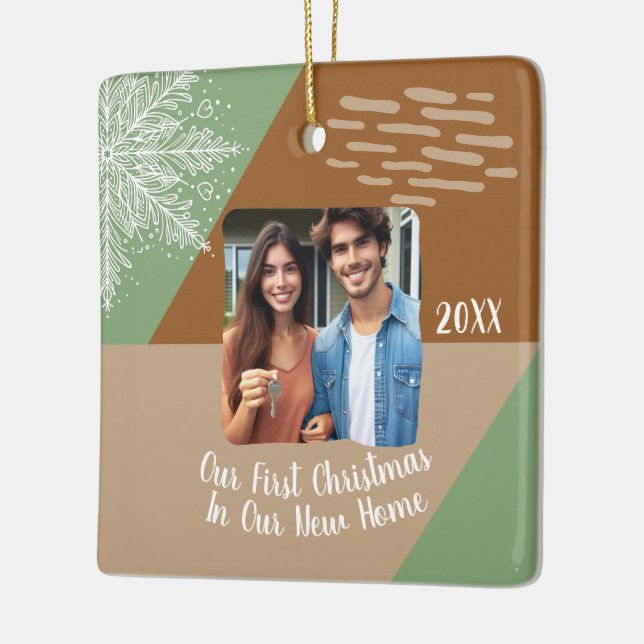 Vår första jul i vårt nya foto med hemmet Anpassni Julgransprydnad Keramik (Vänster)