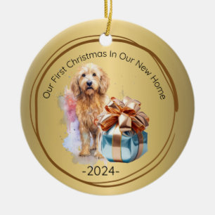 Vår första jul i vårt nya hem guld julgransprydnad keramik
