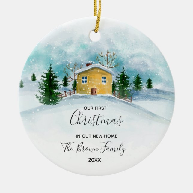 Vår första jul i vårt nya hem julgransprydnad keramik (Framsidan)