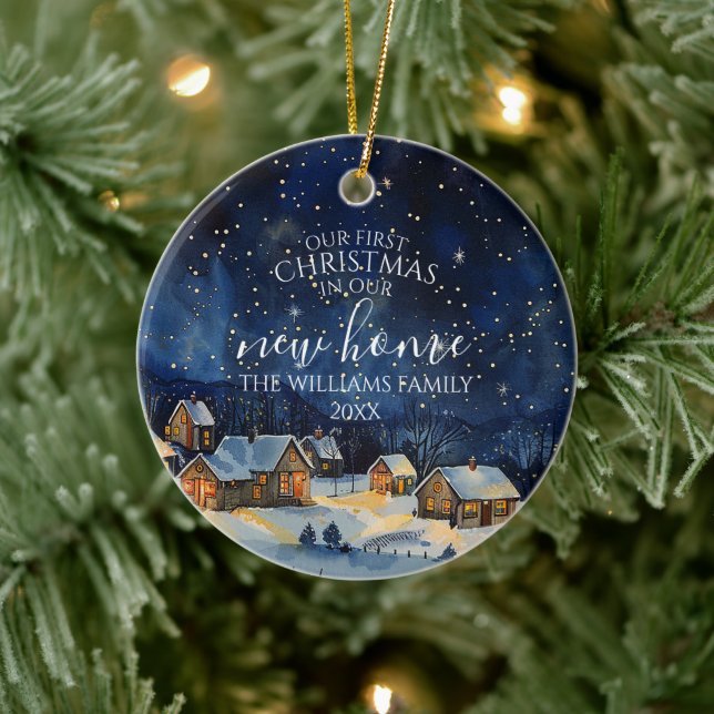 Vår första jul i vårt nya hem Rustik natt Julgransprydnad Keramik (Träd)