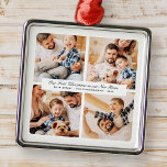 Vår första jul i vårt nya, moderna 4-foto julgransprydnad metall<br><div class="desc">Design består av modern chic-typografi med sans serif- och serif-teckensnitt. Lägg till foton av anpassningsbarna i familjen och nytt hem och år.</div>