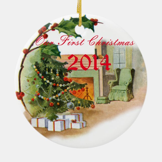 Vår första jul julgransprydnad keramik (Baksidan)