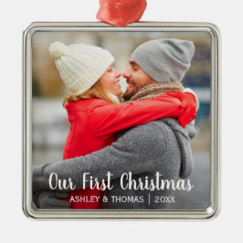 Vår första jul kopplar ihop det moderna fotoet julgransprydnad metall