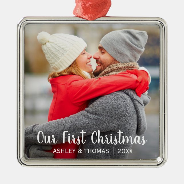 Vår första jul kopplar ihop det moderna fotoet julgransprydnad metall (Framsidan)