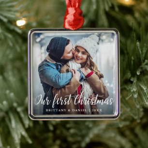 Vår första jul kopplar ihop fotoet skrivar julgransprydnad metall