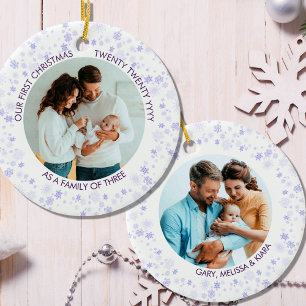 Vår första jul Lila Ditsy Snowflake Photo Julgransprydnad Keramik