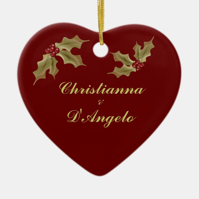 "Vår första jul/make och fru ", Julgransprydnad Keramik (Framsidan)