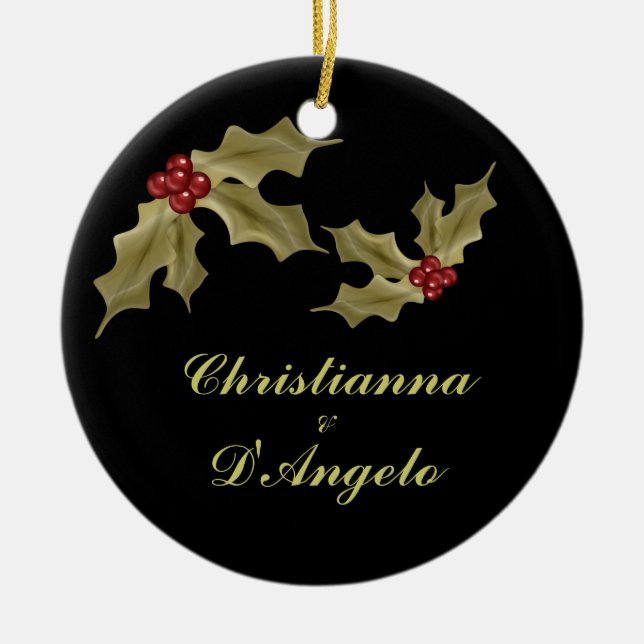 "Vår första jul/make och fru ", Julgransprydnad Keramik (Framsidan)