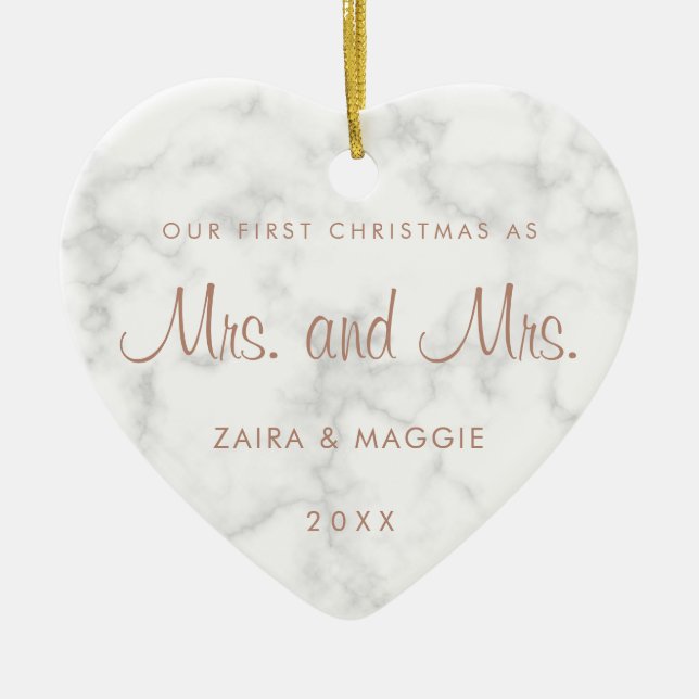 Vår första jul Marble Ro Guld-Lesbisk Julgransprydnad Keramik (Framsidan)