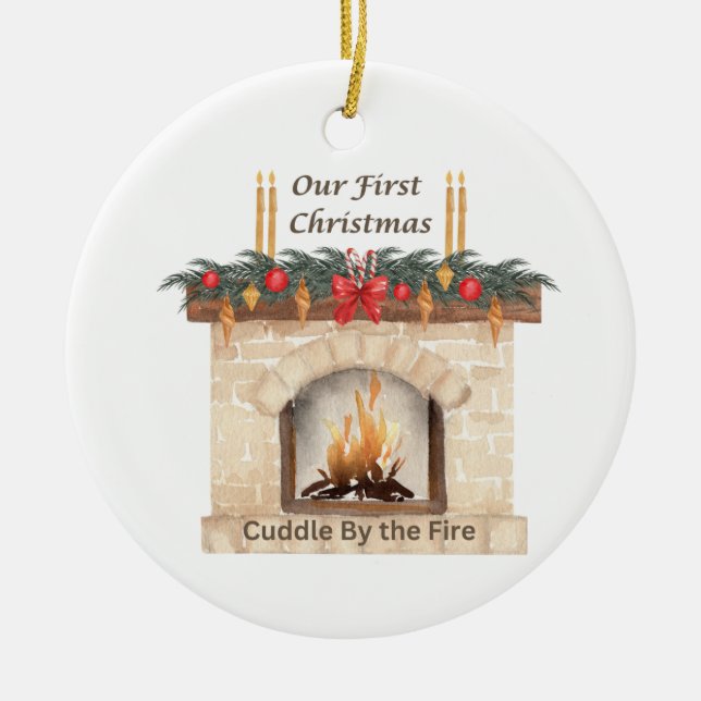 Vår första jul med en Fireplace på en Julgransprydnad Keramik (Framsidan)