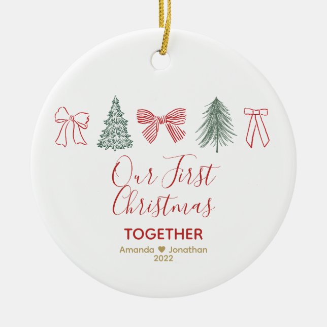 Vår första jul minimalistisk slinga & träd julgransprydnad keramik (Framsidan)
