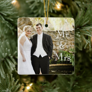 Vår första jul, mr & Mrs Bröllop Photo Julgransprydnad Keramik