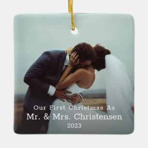 Vår första jul, mr. & Mrs Married Photo Julgransprydnad Keramik