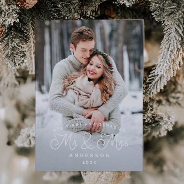 Vår första jul, mr och mrs Bröllop Photo Helg Vykort (Skapare uppladdad)