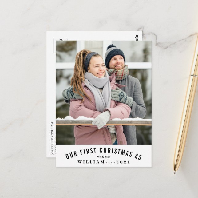 Vår första jul, mr och mrs Bröllop Photo Vykort (Fram/Back In Situ)