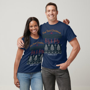 Vår första jul, mr och Mrs. /Ett par nylyft T Shirt
