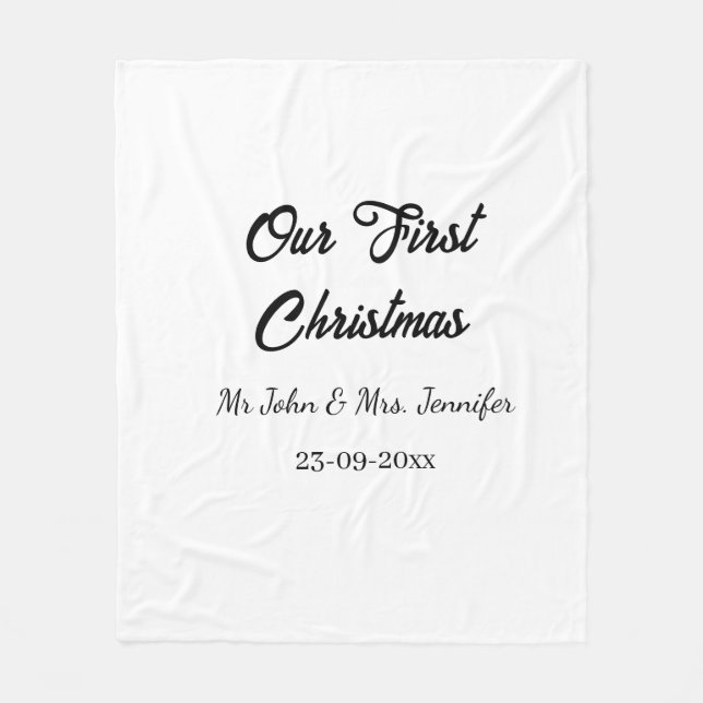 Vår första jul, mr och Mrs. namn. Fleecefilt (Framsidan)