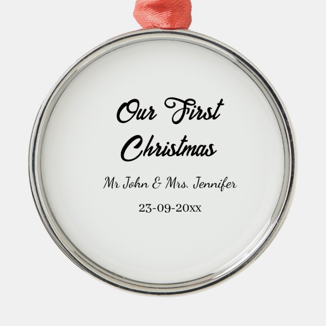 Vår första jul, mr och Mrs. namn. Julgransprydnad Metall (Framsidan)